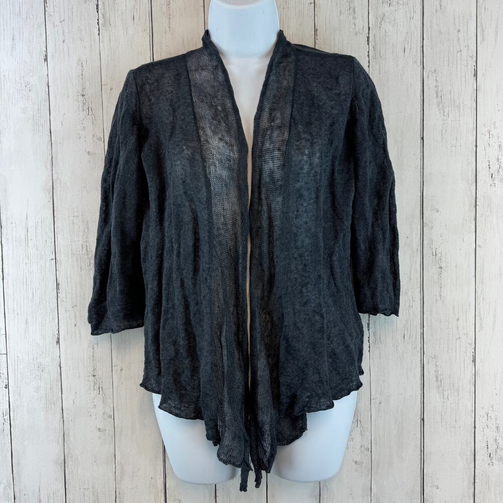 Eileen Fisher Gray Metallic Linen 3/4 Sleeve Sweater Cardigan Size Small Petite